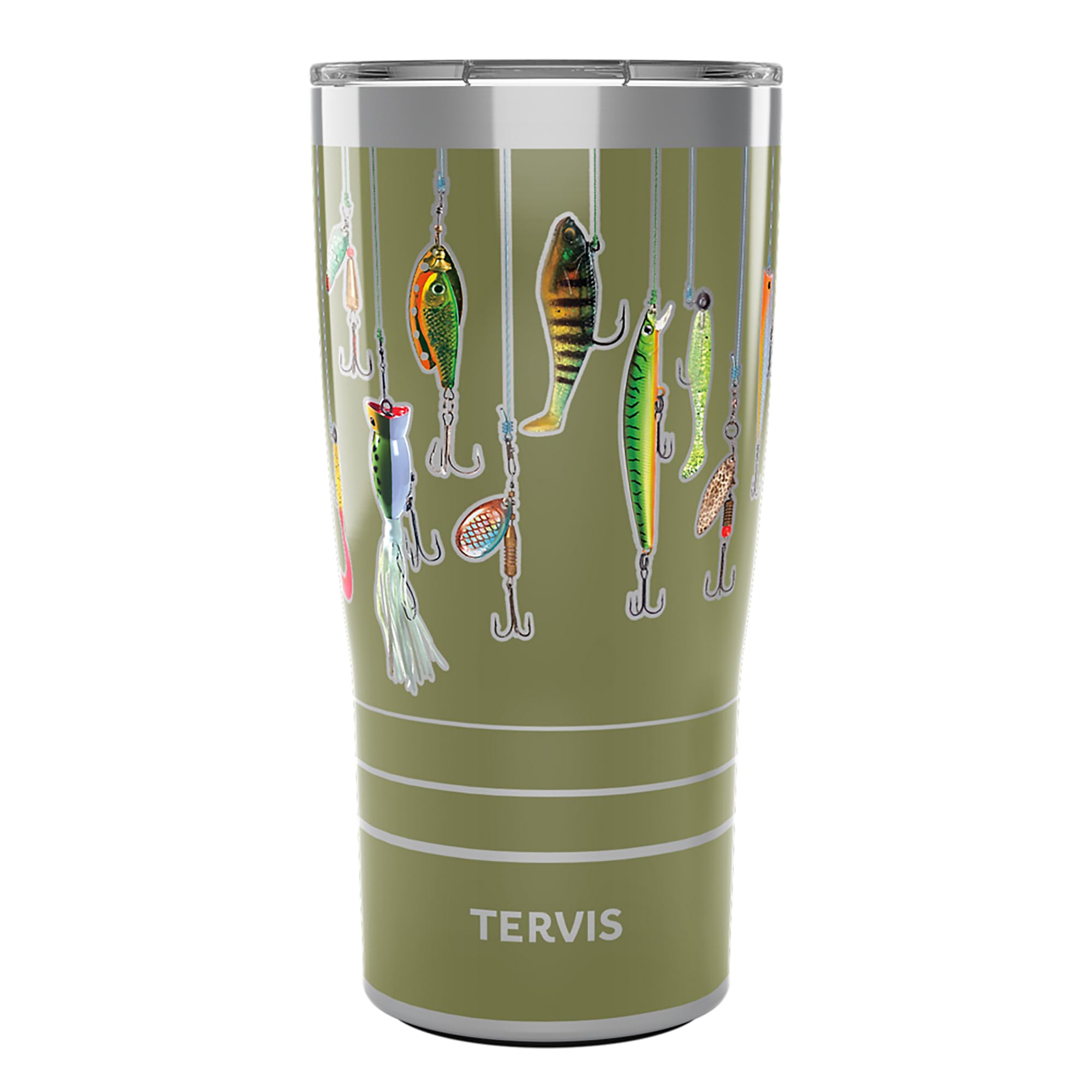 Tervis Traveler Fishing Lures Triple Walled Insulated Tumbler Travel Cup Keeps Drinks Cold & Hot, 20oz, Stainless Steel