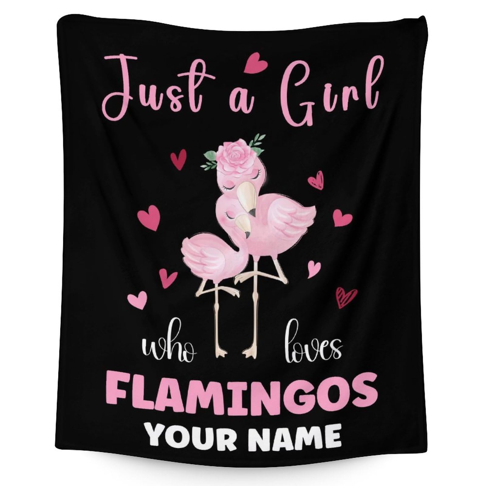 Personalized Flamingo Blanket Gifts with Name - 40x50 Inches Cute Throw Blanket for Women & Girls - Black Soft Fuzzy Blankets for Bed, Couch & Living Room