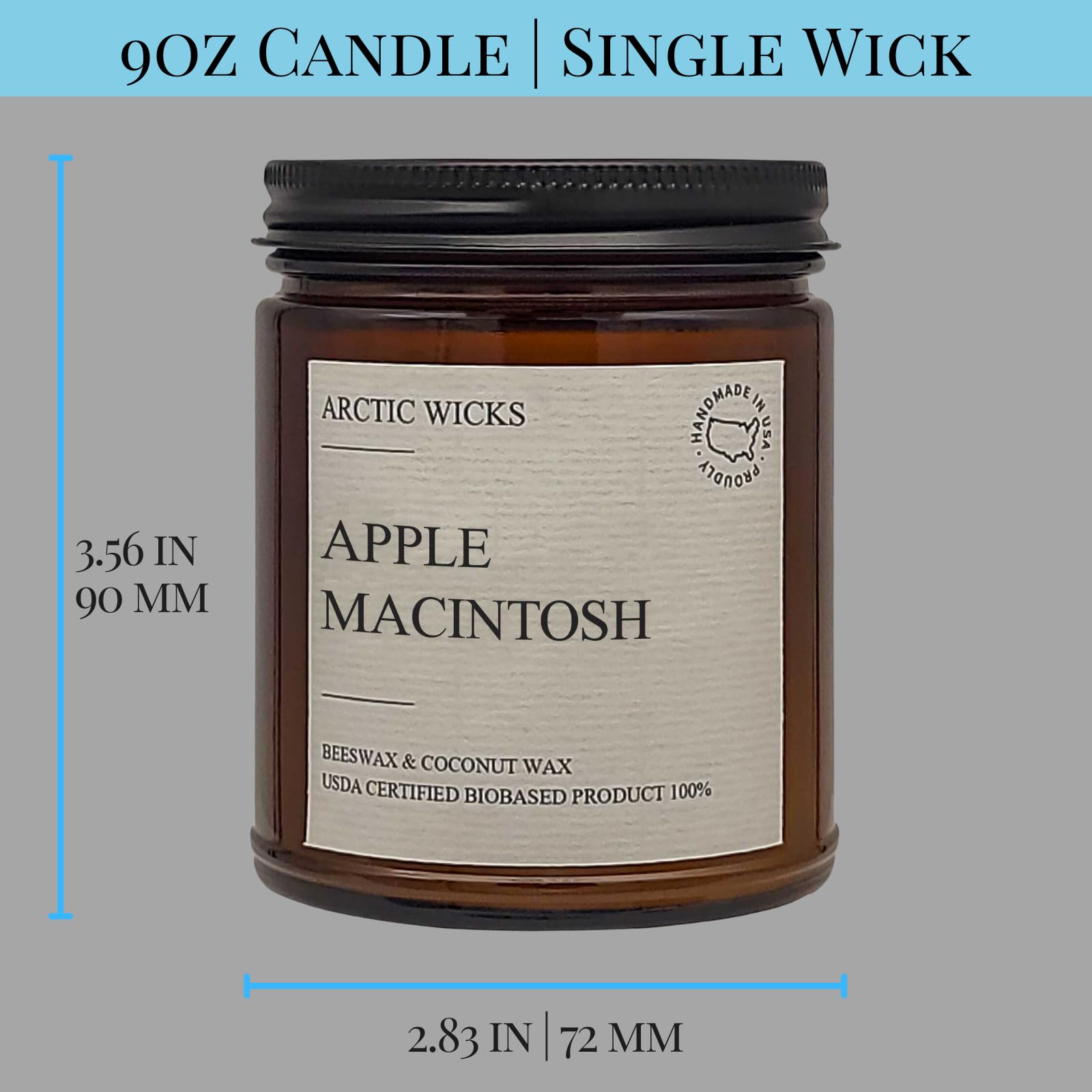 Arctic Wicks 3 Pack Fall Candles Honey Spiced Pear, Pumpkin Spice Latte, Apple Macintosh | Coconut Beeswax Candles | 9oz Amber Jar | Farmhouse Candles Non-Toxic Clean Burn 100% USDA Certified Biobased