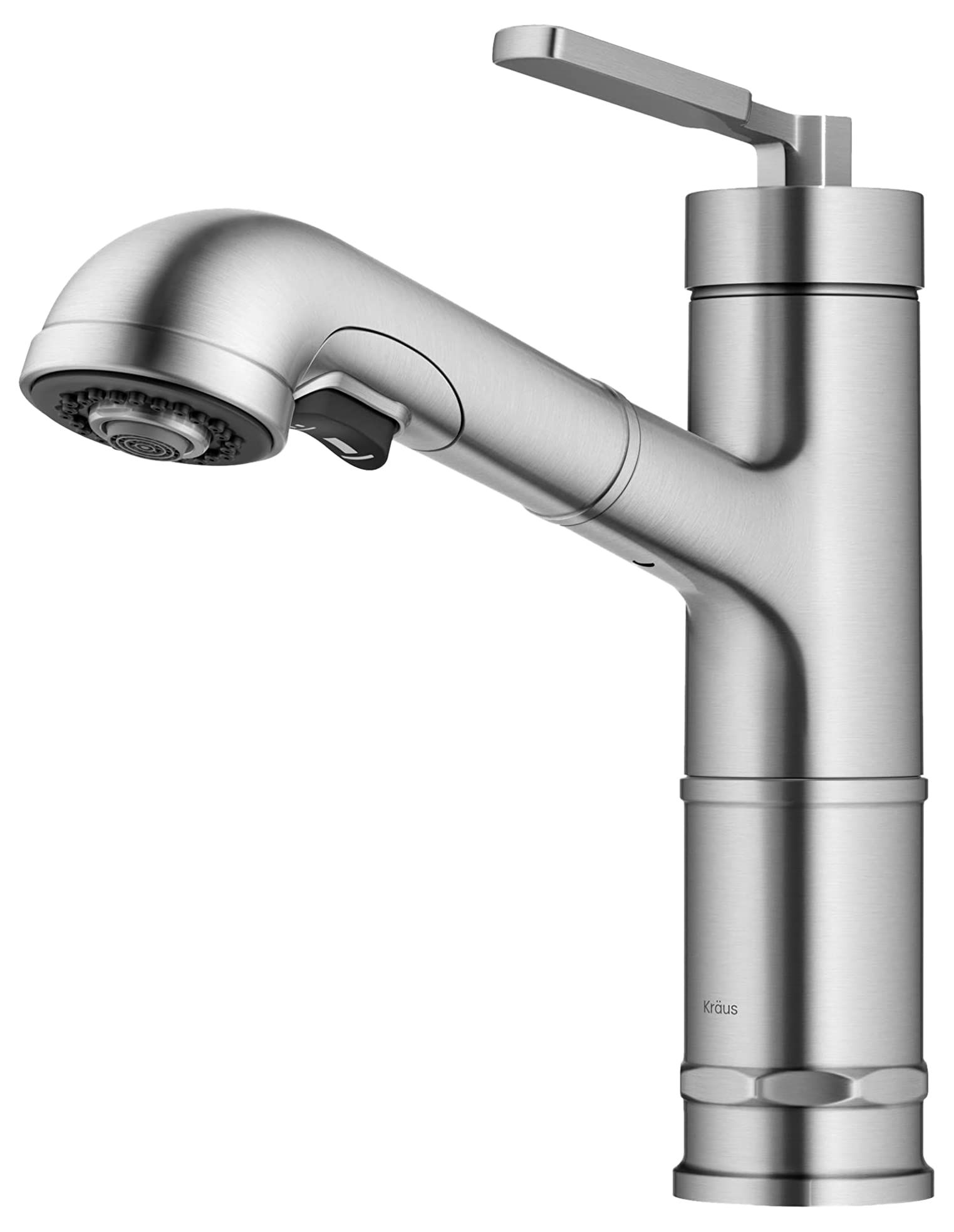 KRAUS Allyn Pull-Out Single Handle Kitchen Faucet in Spot-Free Stainless Steel, KPF-4103SFS & Kitchen Soap and Lotion Dispenser in Spot Free Stainless Steel, KSD-43SFS