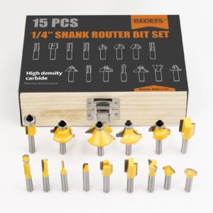 Router Bits Set 1/4 Inch Shank - BAIDETS 15 Pieces 1/4" Tungsten Carbide Router Bits, Woodwork Tools