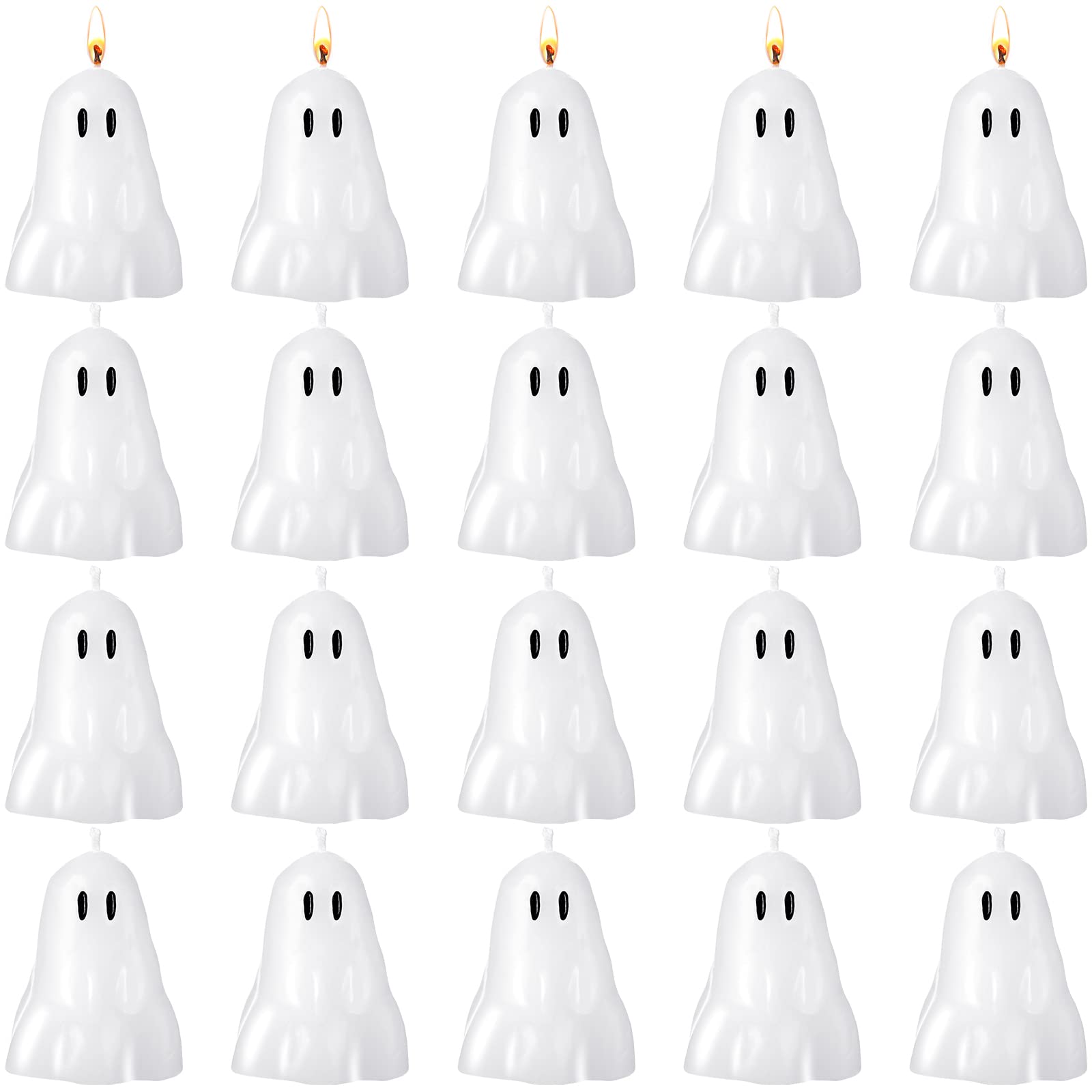 Jutom 40 Pieces Halloween Candles Decor Spooky Ghost Burning Candle Soy Wax Cute Aesthetic Candle White Horror Halloween Decorations for Halloween Party Bedroom Home Tabletop