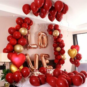 Red and Gold Balloons, Gold and Red Balloons Set with Gold Confetti Metallic Gold Balloons, Globos Rojos Red and Gold Party Decorations for Wedding Bridal Shower Supplies Baby Shower