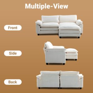 VINGLI 87" Convertible Sectional Sofa,L-Shaped Deep Seat Sofa Couch for Living Room,Modern 2-Seat Loveseat Sofa with Ottoman for Small Space(White,Faux Sherpa, 87")