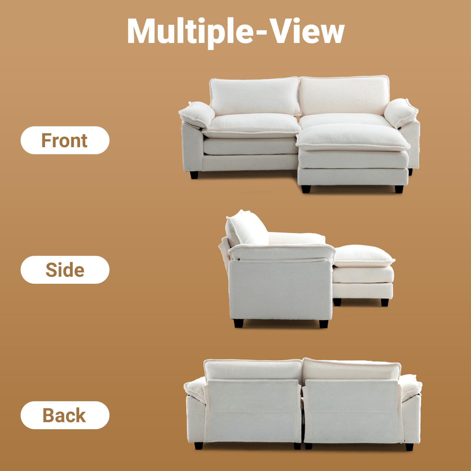 VINGLI 87" Convertible Sectional Sofa,L-Shaped Deep Seat Sofa Couch for Living Room,Modern 2-Seat Loveseat Sofa with Ottoman for Small Space(White,Faux Sherpa, 87")