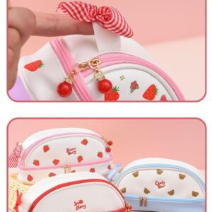 JHTPSLR Large Kawaii Pencil Pouch Cute Preppy Pencil Pouch Bowknot Strawberry Bear Love Hearts Aesthetic Pencil Case PU Waterproof Pen Bags Stationery Storage Organizer Supplies (White Strawberry)