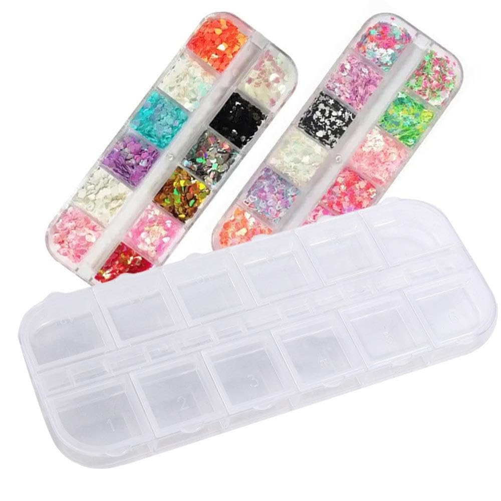 1PCS Nail Art Decorations Storage Box,12 grid Nail Art Storage Box Transparent Empty Case Earring Storage Box Rectangle Jewelry Organizer