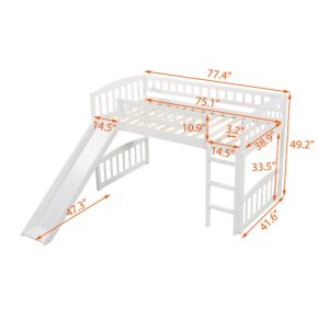 Harper & Bright Designs Twin Size Low Loft Bed with Slide and Ladder, Junior Loft Bed Wood Kids Loft Bed with Slide for Girls Boys,No Box Spring Needed,White