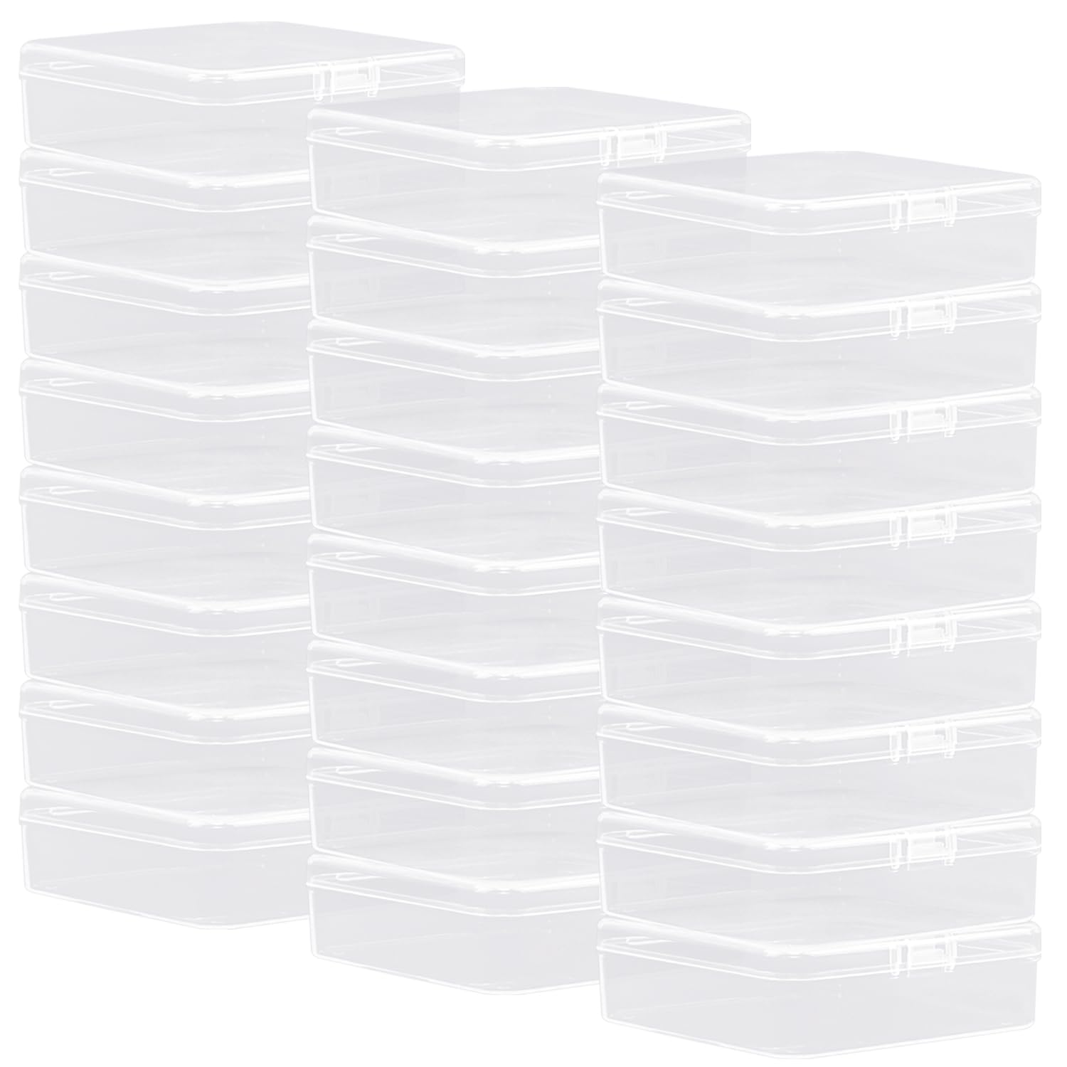 Rocutus 24 Pack Small Clear Plastic Storage Containers with Lids,Beads Storage Box with Hinged Lid for Beads,Earplugs,Pins, Small Items, Crafts, Jewelry, Hardware (4.5 x 4.5 x 1.4 Inches)