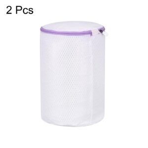 uxcell 2Pcs Shoes Washing Bag, 7.9 x 15 Inch Cylinder Mesh Laundry Bags for Washing Machine Wash Sneakers, Slippers, Delicate, Underwear, White/Purple