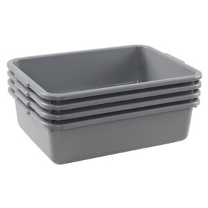 Ramddy 8 L Food Service Commercial Bus Tubs, 4 Packs, Small Rectangle Wash Basin Dishpan, Grey