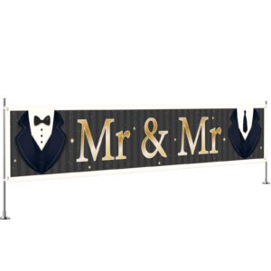 innoru large mr & mr banner, gay wedding party backdrop yard sign, men groom to be yard garden banner, gay bridal shower party indoor outdoor decor supplies 9.8 * 1.6ft