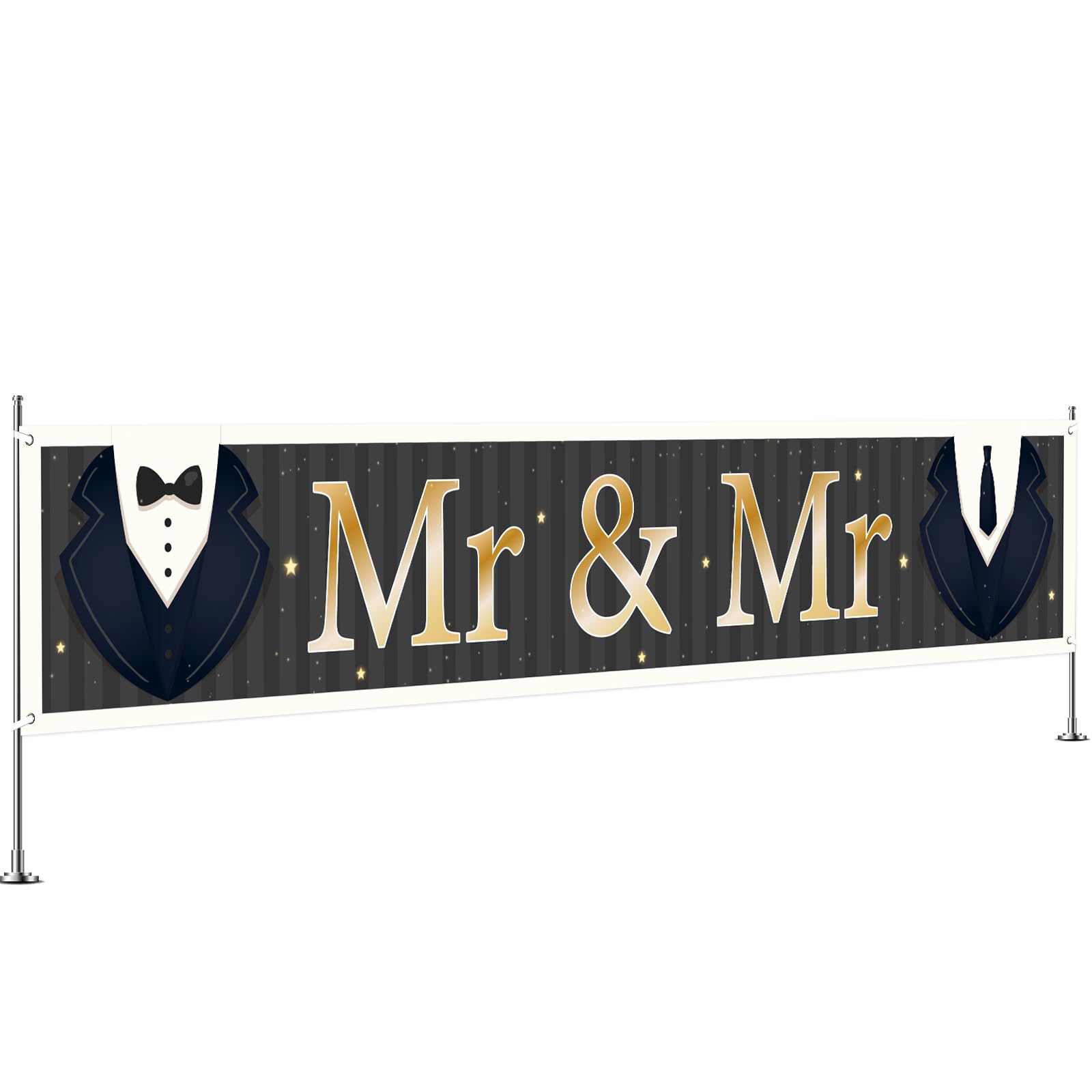 INNORU Large Mr & Mr Banner, Gay Wedding Party Backdrop Yard Sign, Men Groom to Be Yard Garden Banner, Gay Bridal Shower Party Indoor Outdoor Decor Supplies 9.8 * 1.6ft