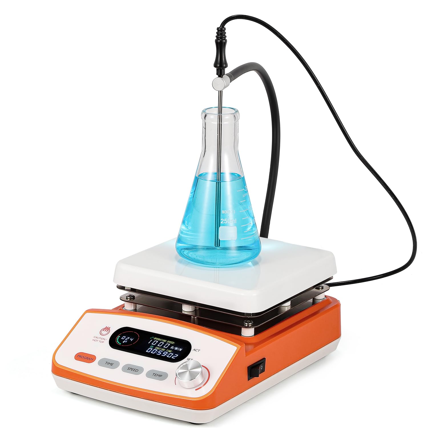 Bonvoisin Magnetic Stirrer Hot Plate Lab Stirrers Mixer with LCD Panel, Temperature Probe, Support Stand, 3 Stir Bars and Retriever 100-2000RPM Max 6L Stirring Capacity 110V 500W