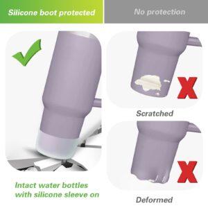 AIERSA 2Pcs Silicone Boot Sleeve for Stanley Quencher 40oz 30oz Tumbler with Handle,for IceFlow 20oz 30oz,Protective Water Bottle Cup Bottom Bumper Cover for Stanley Tumbler Accessories,Clear,Wisteria