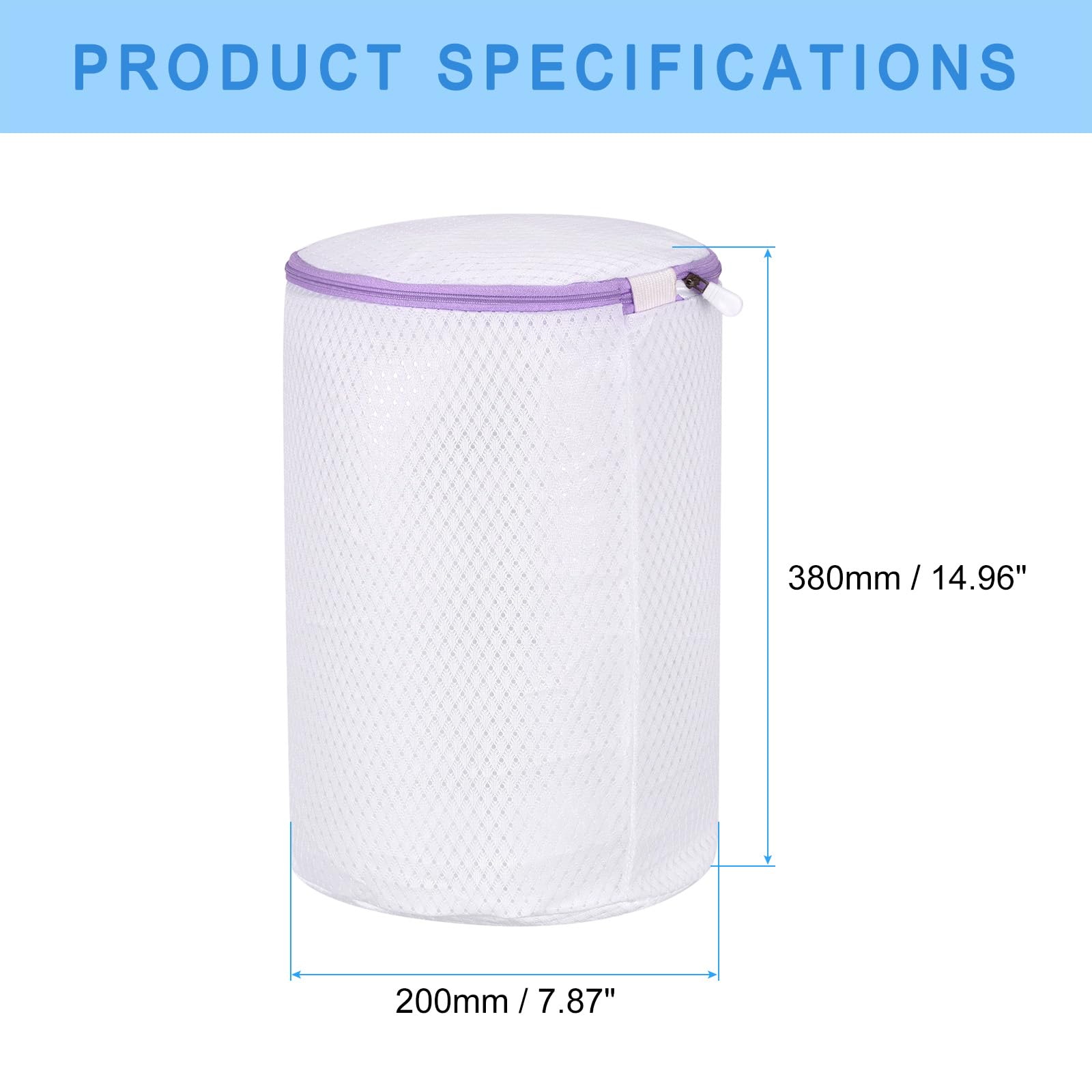 uxcell 2Pcs Shoes Washing Bag, 7.9 x 15 Inch Cylinder Mesh Laundry Bags for Washing Machine Wash Sneakers, Slippers, Delicate, Underwear, White/Purple