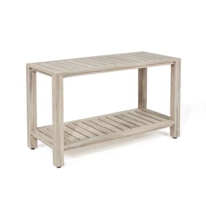 TeakCraft Teak Gray Shower Bench with Shelf 30 Inch for Bathroom, Spa - Fully Assembled, Shower Stool, Rustic Gray Finish The Ricina