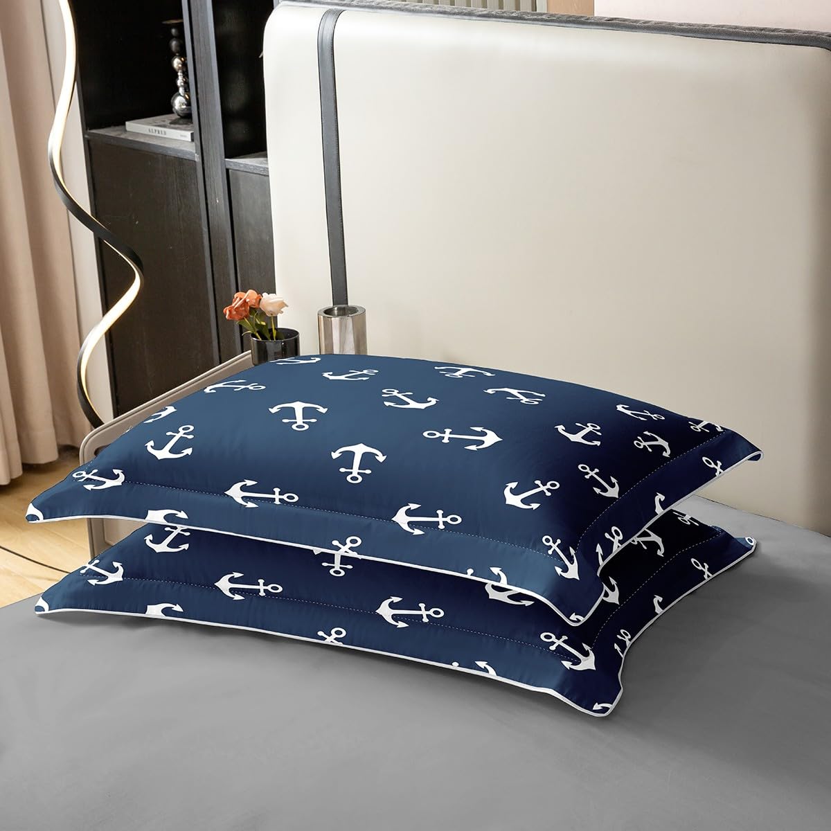 Ocean Adventure Theme 100% Natural Cotton Duvet Cover Set King Size Nautical Anchor Comforter Cover with 2 Pillowcases Fashion Navy Blue Bedding Set for Bedroom Birthday Gifts