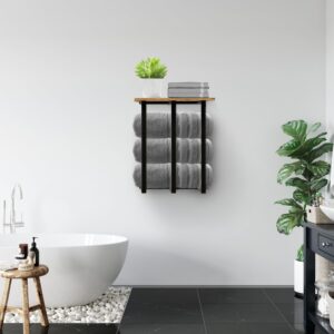 Towel Rack Wall Mounted with Shelf, Beautiful Storage for Small Bathroom, Neat Organizer for Rolled Towels, 3 Sturdy Iron Bars & Holds 25kg Weight