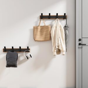 FATASTY Coat Rack Wall Mount-Solid Walnut Wall Coat Rack with 4 Black Aluminum Wall Hooks for Hanging Coats, Backpacks, Bags, Towels. Coat Hooks Wall Mount for Entryway, Bathroom, Bedroom