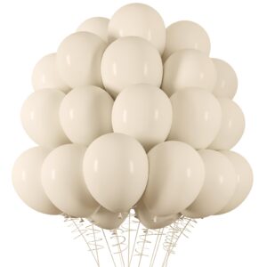 rubfac sand white balloons latex party balloons 100pcs 12 inch helium balloons for wedding bridal baby shower graduation anniversary birthday bachelorette party decoration, white ribbon