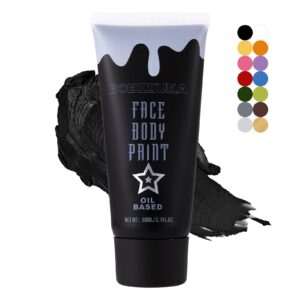 black face paint, blendable cream body painting kit, eye black for sports baseball softball football, facepaint for skull joker vampire, halloween skeleton cosplay, costume, parties, 21.fl oz (60ml)