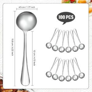 Mifoci 100 Pcs Soup Spoons Set (6.3 Inch) Stainless Steel Round Spoons Bulk Metal Dinner Spoons Mirror Polished Tablespoon for Home Kitchen Restaurant School, Dishwasher Safe