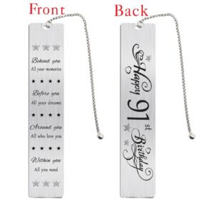 Jzxwan Happy 91st Birthday Gifts for Women Men, 91 Year Old Birthday Bookmark, Female 91 Yr Old Bday Card Gift Ideas, 1933 Birthday Book Mark for Woman Man, 91st Birthday Decorations, 91 st Bd Present