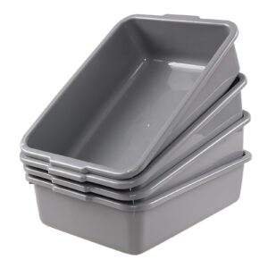 ramddy 8 l food service commercial bus tubs, 4 packs, small rectangle wash basin dishpan, grey