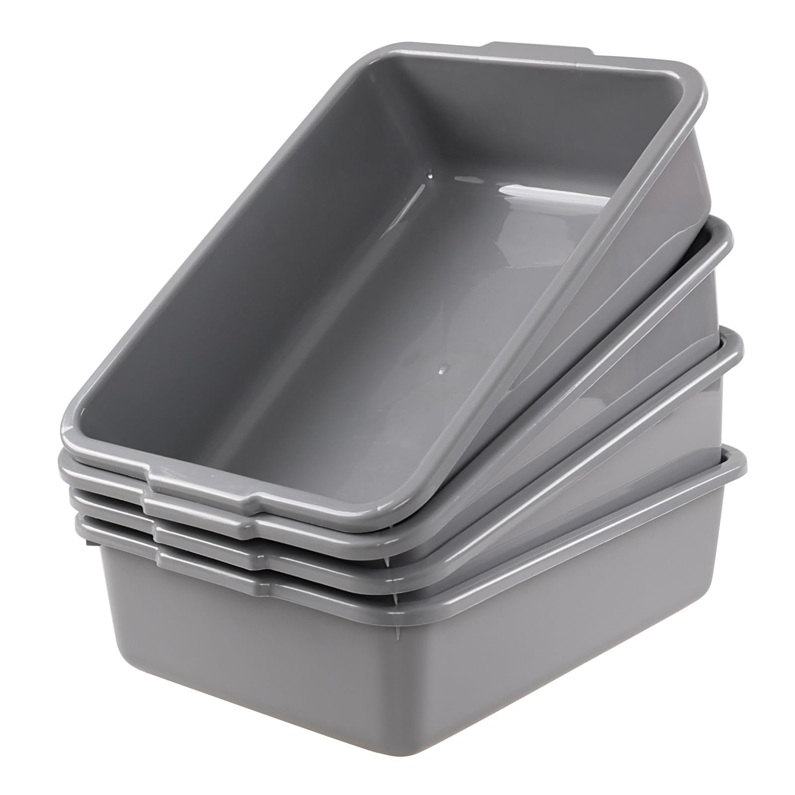 Ramddy 8 L Food Service Commercial Bus Tubs, 4 Packs, Small Rectangle Wash Basin Dishpan, Grey