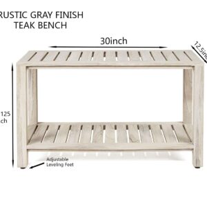 TeakCraft Teak Gray Shower Bench with Shelf 30 Inch for Bathroom, Spa - Fully Assembled, Shower Stool, Rustic Gray Finish The Ricina