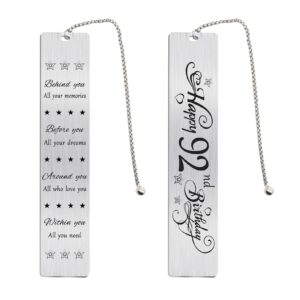 jzxwan happy 92nd birthday gifts for women men, 92 year old birthday bookmark, female 92 yr old bday card gift ideas, 1932 birthday book mark for woman man, 92nd birthday decorations, 92 nd bd present