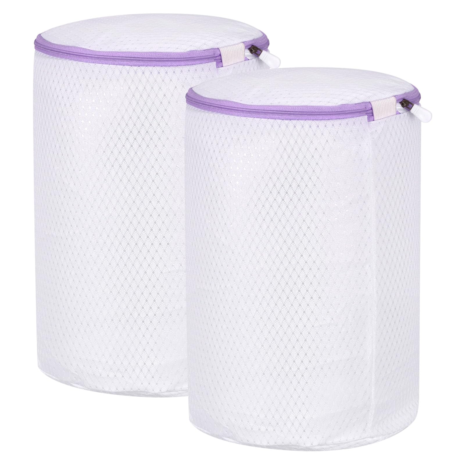 uxcell 2Pcs Shoes Washing Bag, 7.9 x 15 Inch Cylinder Mesh Laundry Bags for Washing Machine Wash Sneakers, Slippers, Delicate, Underwear, White/Purple