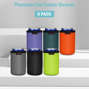 KENOBEE 6 Pack 12oz Standard Can Cooler Sleeves, Soft Insulated Reusable Non-slip Neoprene Can Coolier Drink Caddies Holder Covers for for Hard Seltzer, Beer, Soda, Energy Drinks and Water Bottle