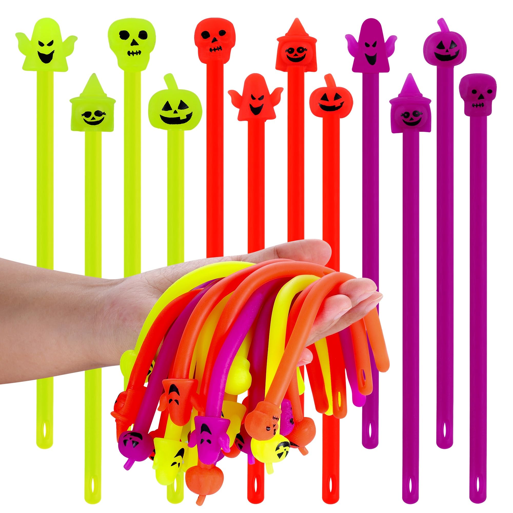 28 Pack Halloween Stretchy Strings Toy Pack，Pumpkin and Witch Sensory Toys for Kids Students Stress Relief Treat Bags Gifts Stress Relief Party Favors