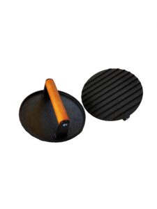 cvlopwe double circle cast iron press use in heavy duty steak and burger press with wooden handle for grills and griddles or flattops