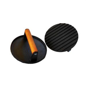 CVLOPWE Double Circle cast Iron Press use in Heavy Duty Steak and Burger Press with Wooden Handle for Grills and Griddles or Flattops