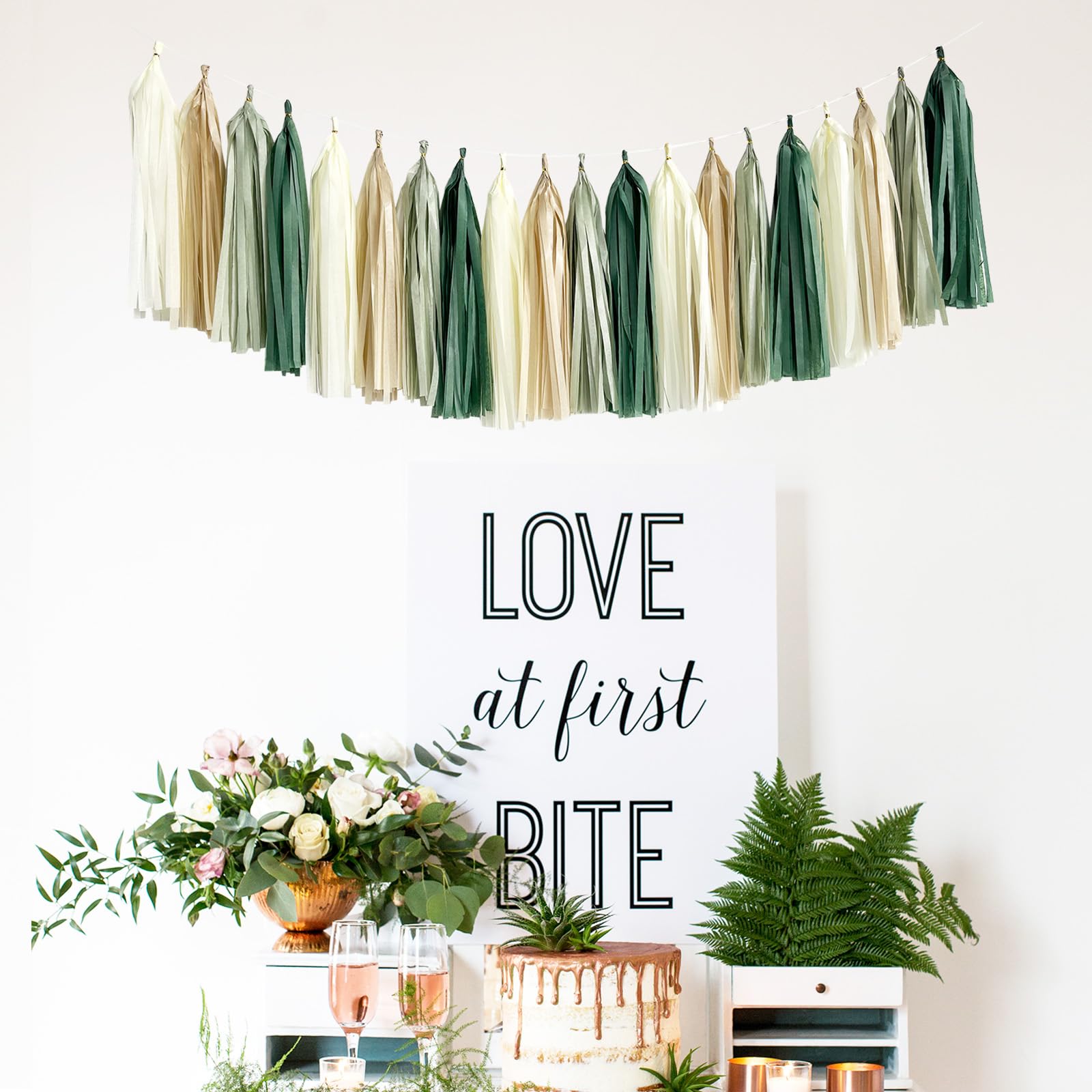 ANSOMO Sage Green Happy Birthday Party Decorations Retro Green Nude Ivory Dark Olive Kraft Paper Banner Balloons Neutral Rustic Boho Blush Safari Botanical Greenery Wild Décor Supplies Women Adults