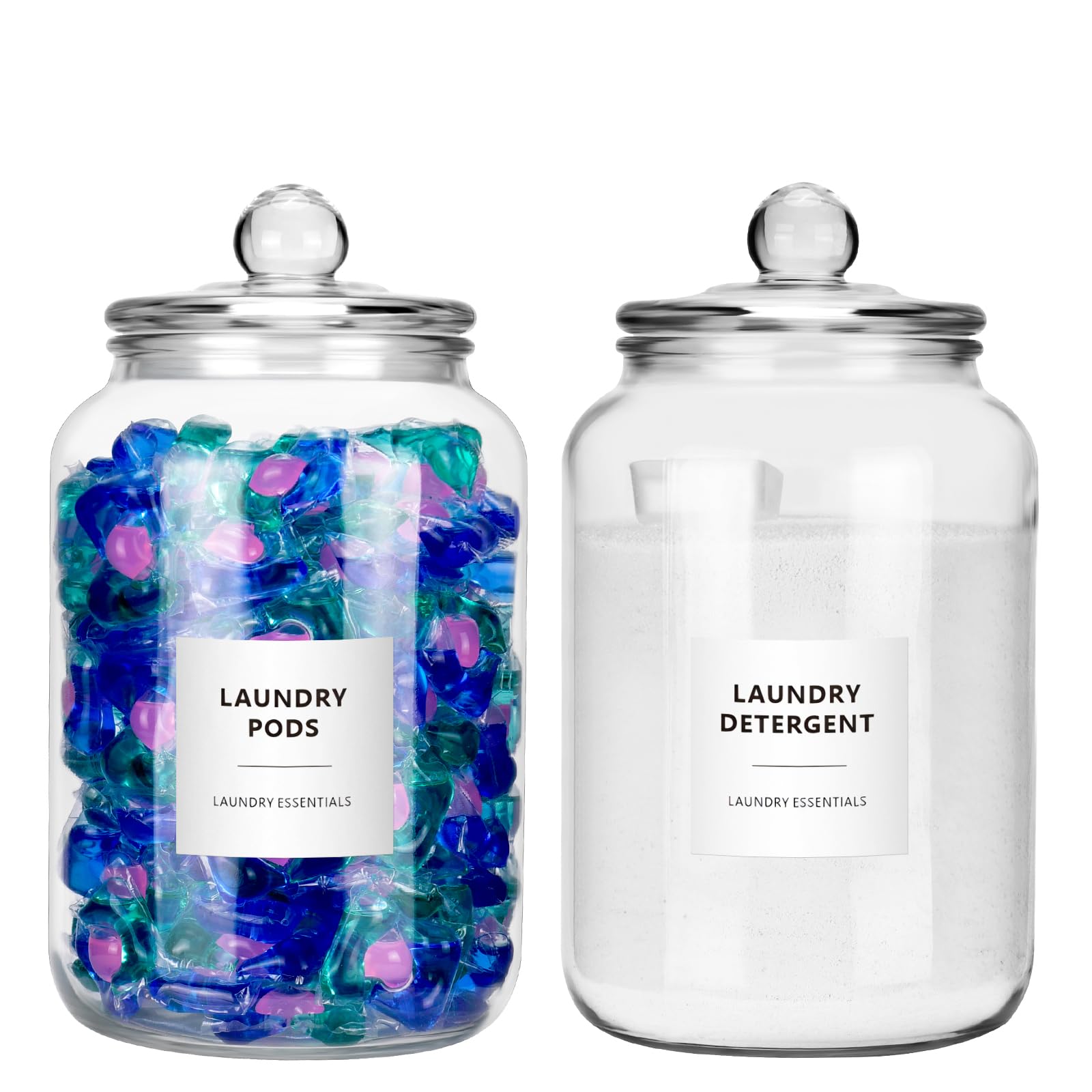 Glass Jars for Laundry Room Organization - 2 Pack, 0.8 Gallon Glass Containers with Lids, Perfect for Dryer Sheets, Laundry Pods, Scent Boosters, and more - Convenient Laundry Room Storage Solution