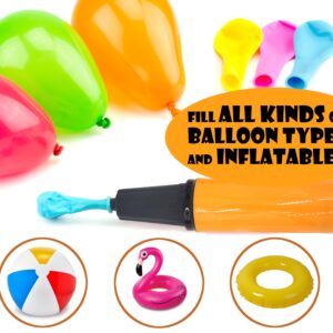 OODELZ Balloon Pump Hand Held Kit, Inflator Air Pump for Balloons - 2 Way Manual Dual Action - Plus Accessories for Kids’ Party, Birthday Party, Special Event (1 Pump Kit (Orange))