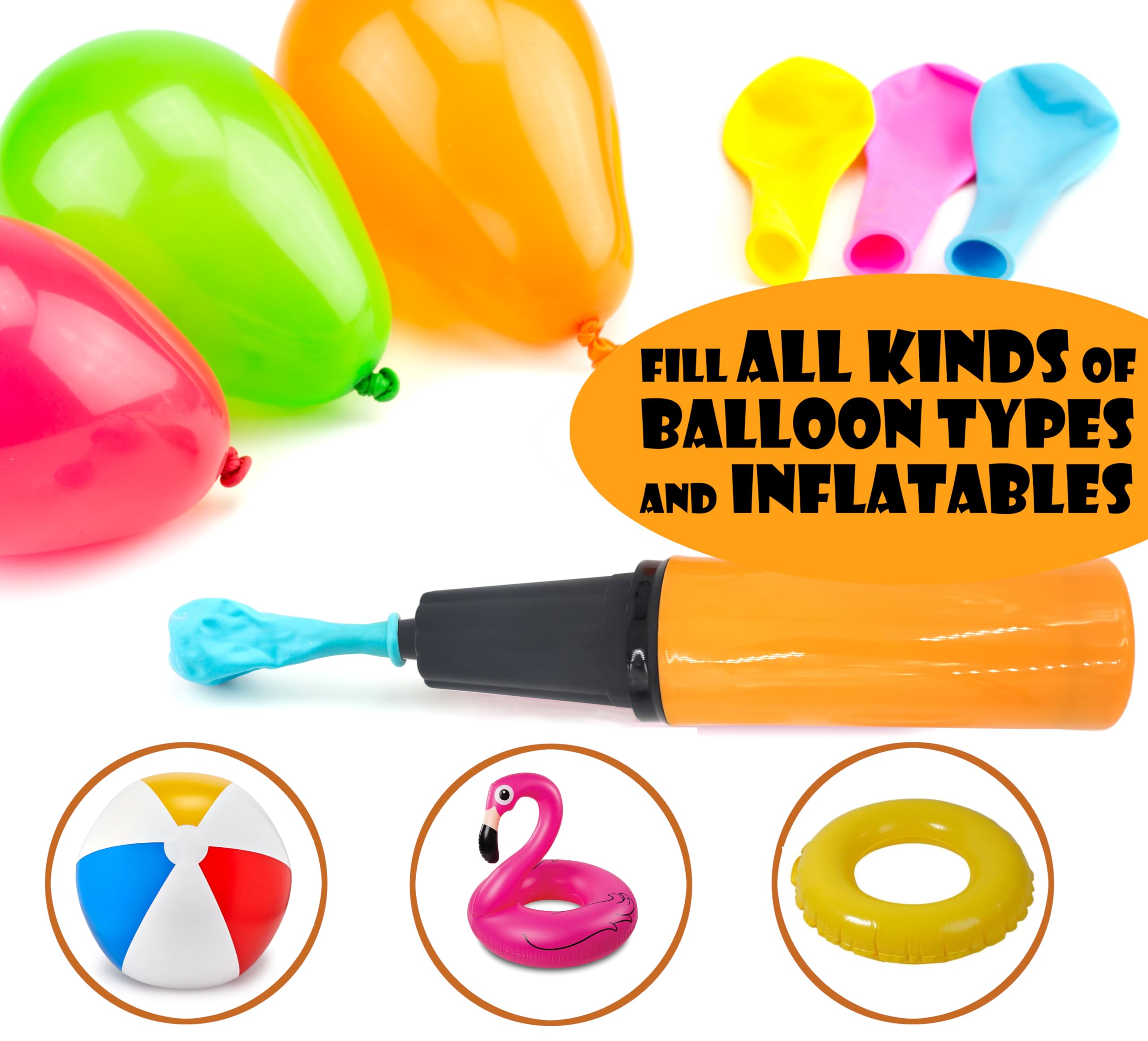 OODELZ Balloon Pump Hand Held Kit, Inflator Air Pump for Balloons - 2 Way Manual Dual Action - Plus Accessories for Kids’ Party, Birthday Party, Special Event (1 Pump Kit (Orange))