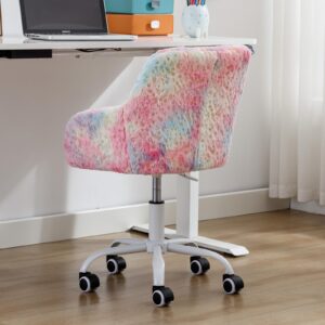 DUOMAY Kids Desk Chair, Faux Fur Colorful Upholstered Computer Chair for Boys and Girls, Cute Study Swivel Height Adjustable Arm Chair for Child