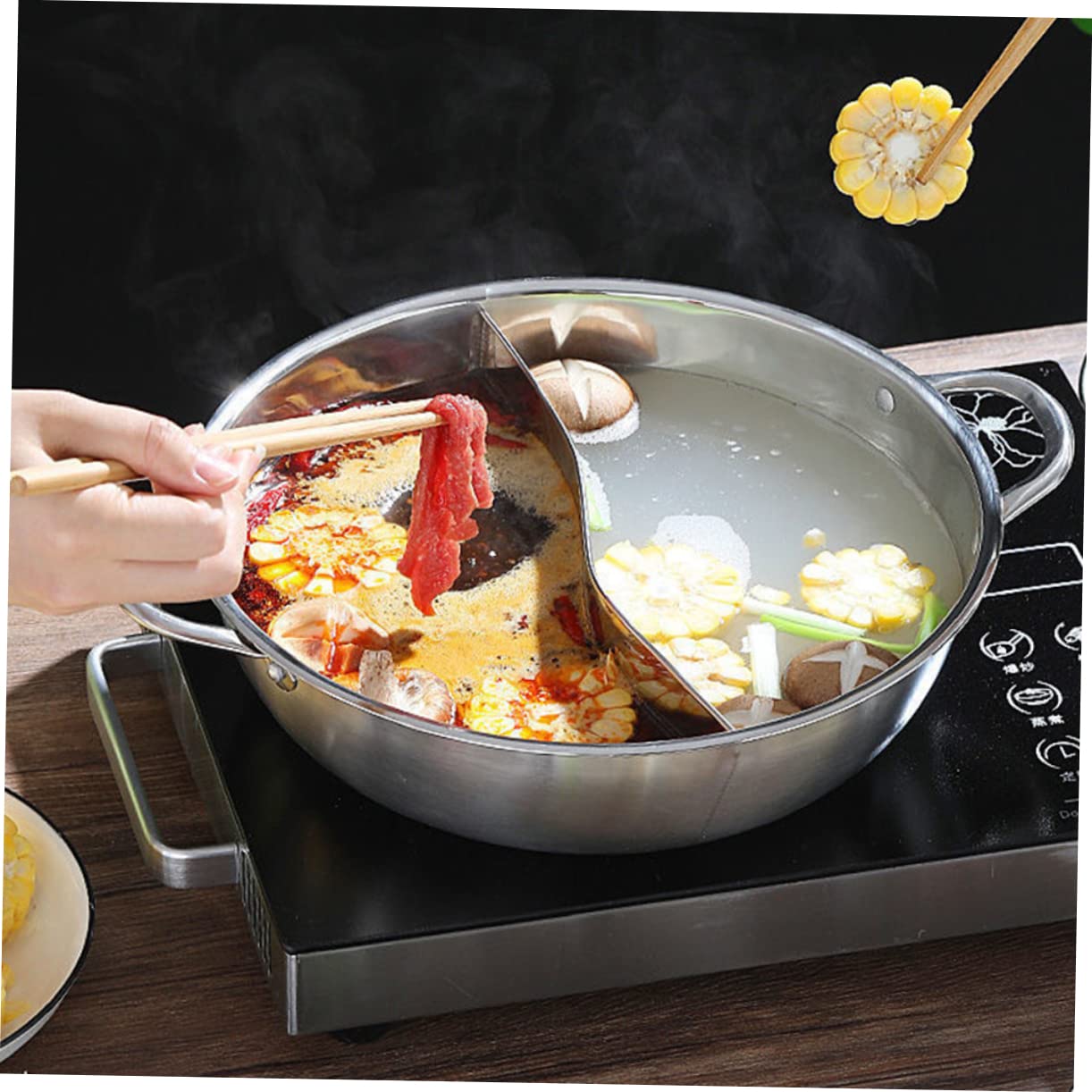 Stainless Steel Mandarin Pot Wok Pan with Lid Nonstick Cookware Ramen Hot Pot Chinese Divided Hotpot Divided Hotpot Pot Shabu Hot Pot Silver Practical Hot Pot Soup Pot Split