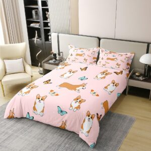 Cute Corgi 100% Cotton Duvet Cover Twin for Girls Kawaii Dog Bedding Set, Cartoon Puppy Pugs Comforter Cover with Zipper Closure Pet Themed Bed Sets, Animal Bedding for Boys Kids Teens Bedroom