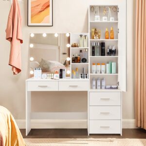 usikey vanity desk with full-length mirror and lights, makeup vanity table with jewelry cabinet, 2 drawers & 2 shelves,vanity desk, vanity table for girls women, bedroom, white