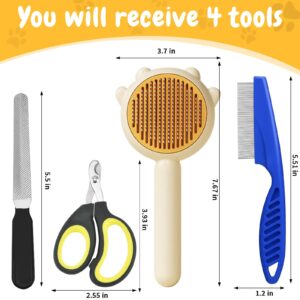 Self-Cleaning Cat Brush with Release Button - Deshedding Brush for Long and Short-Haired Cats, Pet Grooming Tool with Comb and Nail Clippers