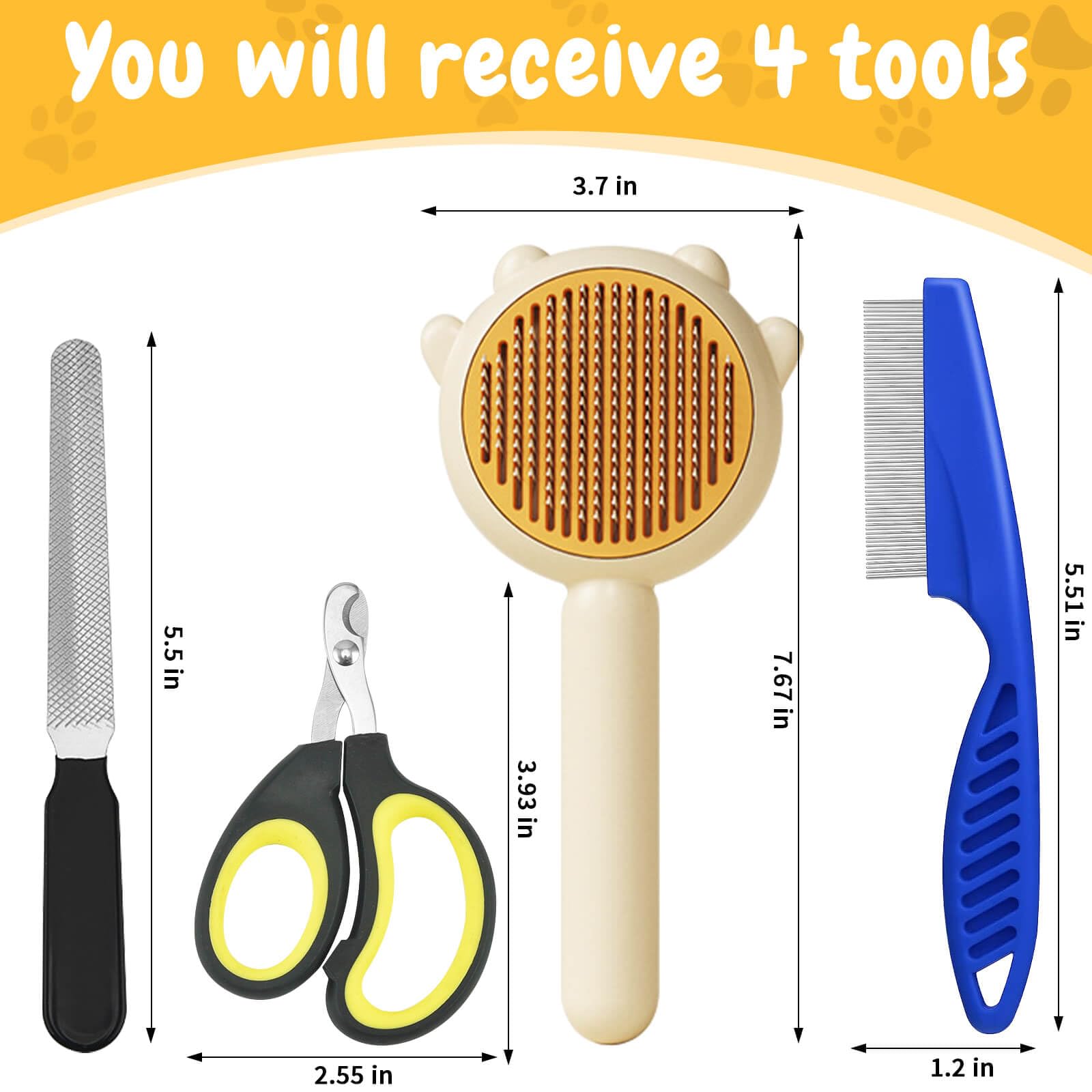 Self-Cleaning Cat Brush with Release Button - Deshedding Brush for Long and Short-Haired Cats, Pet Grooming Tool with Comb and Nail Clippers