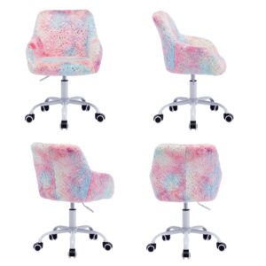 DUOMAY Kids Desk Chair, Faux Fur Colorful Upholstered Computer Chair for Boys and Girls, Cute Study Swivel Height Adjustable Arm Chair for Child