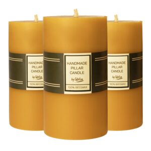 100% pure beeswax pillar candle set of 3-21 hours lasting smokeless pillar candles with cotton wick - unscented candle lover gift - dripless beeswax pillars