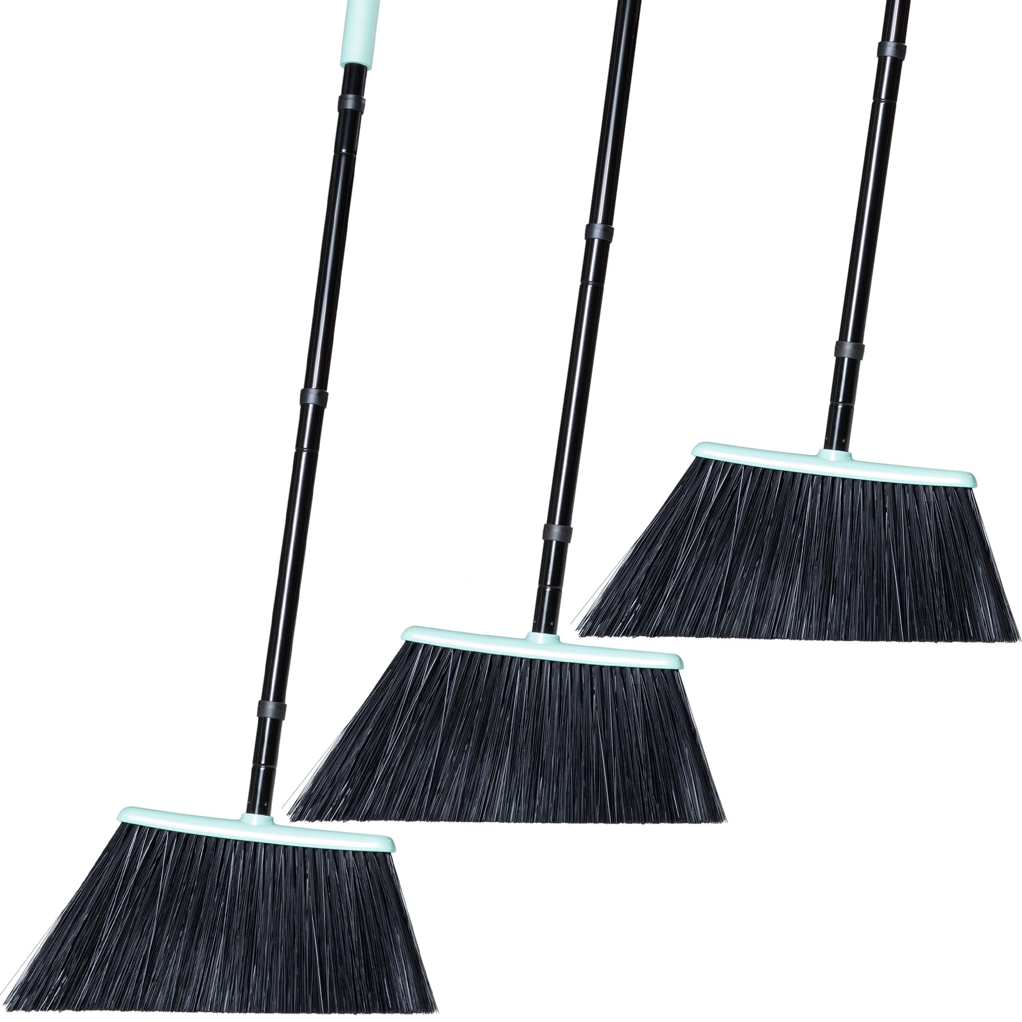 DALIPER 3 Pack Heavy Duty Broom Outdoor with Long Handle 55 Inches, Commercial 60 Degree Stiff Bristle Angled Brush for Sweeping Patio Garage Outside Indoor House Deck Porch Yard Home Warehouse